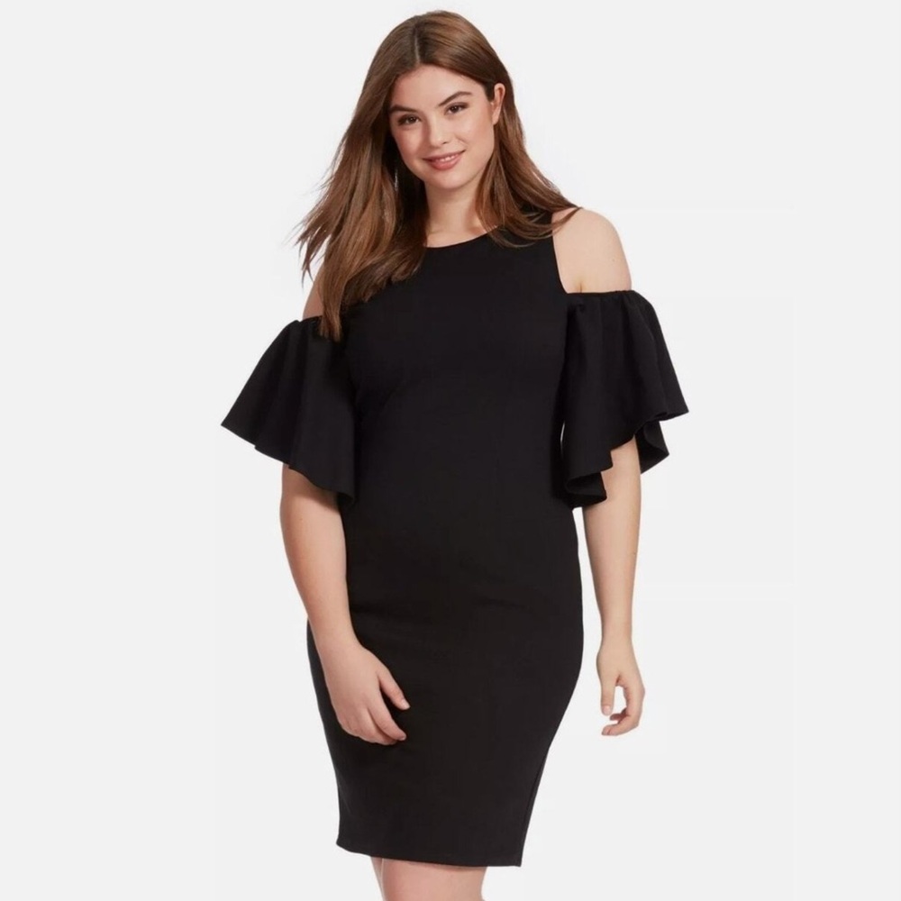 Eliza J Black 20W NWT Cold-Shoulder Midi Dress | Elegant Flattering Fit